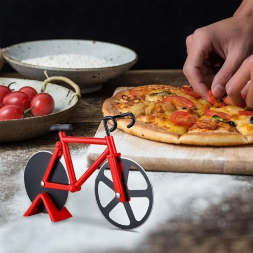 Bicycle Pizza Cutter 7.3 Inch Novelty Wheel Pizza Slicer Stainless Steel Pizza Cut Blade with Non-Stick Coating and Holder 