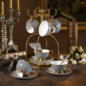 Luxurious Bone China Teacup Set- Black & Gold