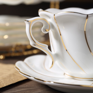 Luxurious Bone China Teacup Set- White & Gold Wave