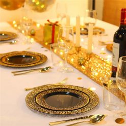 mainimage1125PCS-Black-Gilded-Edge-Disposable-Plastic-Black-With-Gold-Lace-Plate-Spoon-Fork-Tableware-Wedding-Banquet