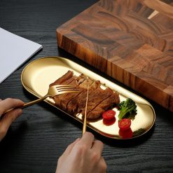 mainimage3stainless-steel-plate-restaurant-tray-snack-western-steak-home-kitchen-tools-Fruit-plate-barbecue-plate-gold