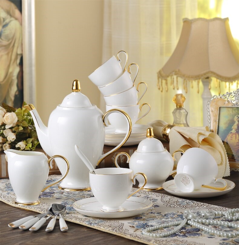 Gold China Coffee Set Porcelain Tea Set Advanced Cup Ceramic Mug Pot Sugar Bowl Creamer Teapot,1Coffee Cup 200ml 