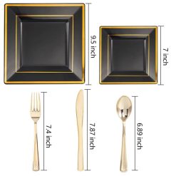 IKRI125PCS-Disposable-Tableware-Silver-Utensils-Set-Black-Gold-Rose-Gold-Square-Plastic-Tray-with-Gold-Edge