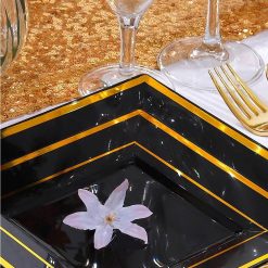 QYB5125PCS-Disposable-Tableware-Silver-Utensils-Set-Black-Gold-Rose-Gold-Square-Plastic-Tray-with-Gold-Edge